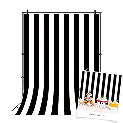AOFOTO 10x8ft Black and White Striped Photography Backdrop Streak Texture Stripes Background for Photos at Wedding Birthday Party Kid Bride Adult Photo Studio Props Baby Shower Banner Decoration Vinyl - size: 10x8ft