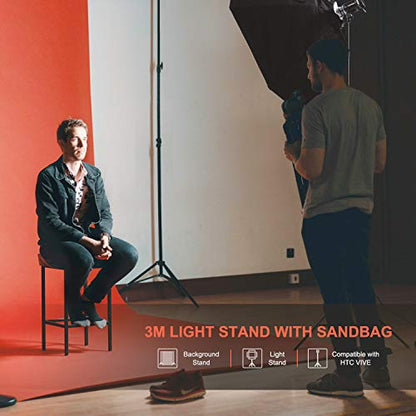 Neewer Light Stands 10 Feet/3 Meters, Pro Heavy Duty Spring Cushioned, All Metal Locking Collars, Set of 2 (Black Finish) with Carry Bags and Sandbags for Photo Video Photography HTC Vive, etc - size: 300cm w/Sandbags