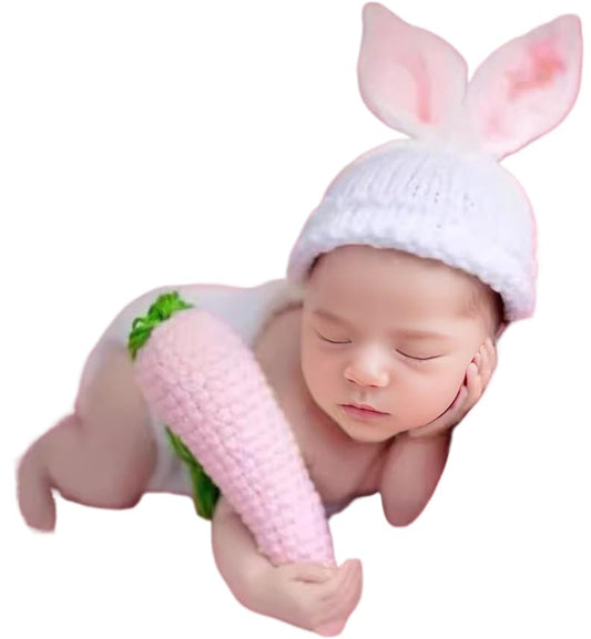 Jastore Baby Photography Props Newborn Boy Girl Photo Shoot Outfits Crochet Costume Infant Knitted Hat Sets - color: Rabbit
