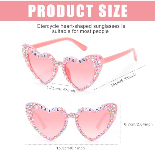 Etercycle Bride Sunglasses, Heart Sunglasses for Bachelorette Party, Fashion Rhinestone Pink Sun Glasses For Bride to Be Gift - color: Pink Diamonds