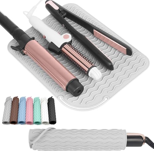 Larger Size Silicone Heat Resistant Mat for Curling Irons, Flat Irons, Hair Straightener and Other Hair Styling Tools, Portable Hot Tools Pad Cover for Travel Vanity Salon(12.0" x 9.0") - color: Grey