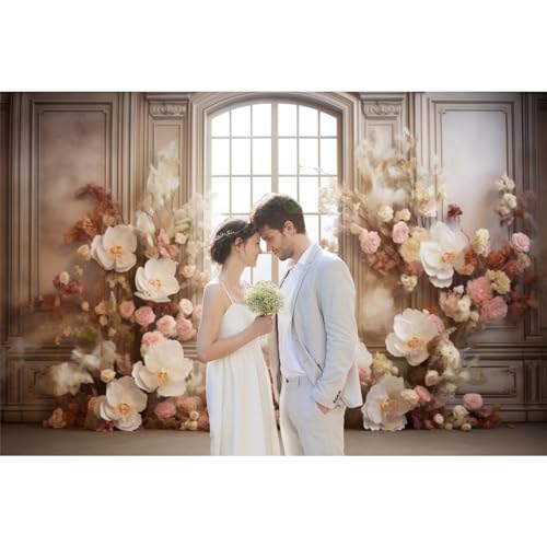 European Style Interior Room Backdrop 6x4ft Art Oil Painting Flowers French Window Photography Background Birthday Bridal Shower Women Girl Home Room Office Decor Banner Photo Studio Props - color: Pink D, size: 6x4ft