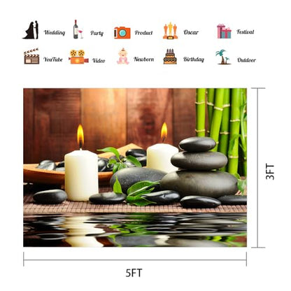 Meditation Relax Backdrop 5x3ft Bamboo Zen Stone Candle Water Woodiness Floor, Dessert Table Banner Decoration Background Studio Photography Props BJOKPH0022 - size: 5x3ft