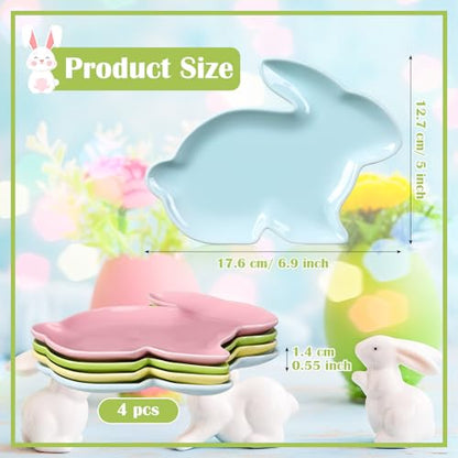 Jinei 4 Pcs Easter Bunny Shaped Plates Ceramic Serving Candy Dishes Rabbit Dinner Tray Salad Dessert Appetizer Plates Dinnerware for Easter Party Spring Garden Tea Party Supplies(Multicolor) - color: Multicolor
