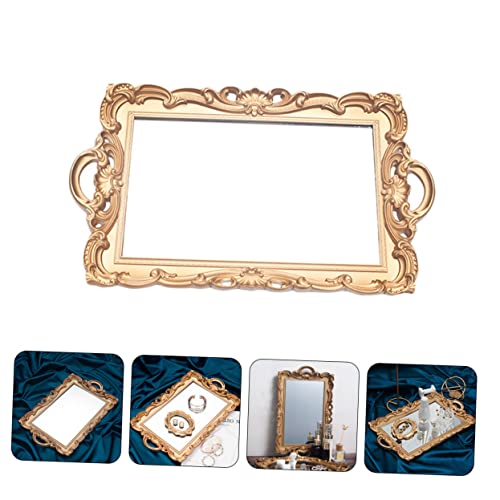 Alipis European Style Storage Tray Mirror Plate for Photography Props Gold Mirror Tray for Decor Perfume Holder