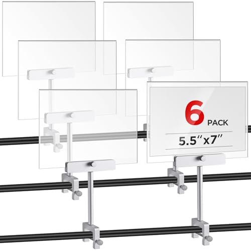 FoldTier 6 Set 5.5 x 7 Inch Clothing Rack Sign Holder Aluminum Alloy Retail Sign Holder with Clamp Acrylic Frame for Retail Stores Price Card Display(Silver) - color: Silver