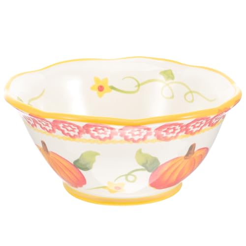 balacoo Ceramic Pumpkin Serving Bowl Large Food Serving Dish Embossed Pumpkin Design Retro Kitchen Fruit Dessert Bowl for Thanksgiving and Halloween Tableware
