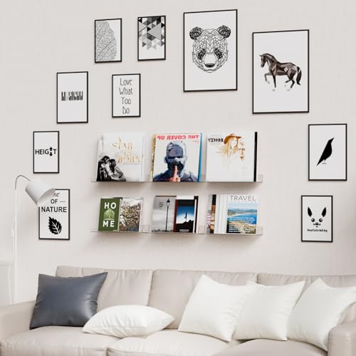 6 Pack Clear Acrylic Shelves for Wall with Adhesive,15 Inch No Drill Floating Shelves for Bathroom,Bedroom,Renter Friendly,Kids Room Bookshelf,Wall Display Shelf for Lego,Funko Pop,Figurine,Perfume - size: 15 Inch - 6 Pack
