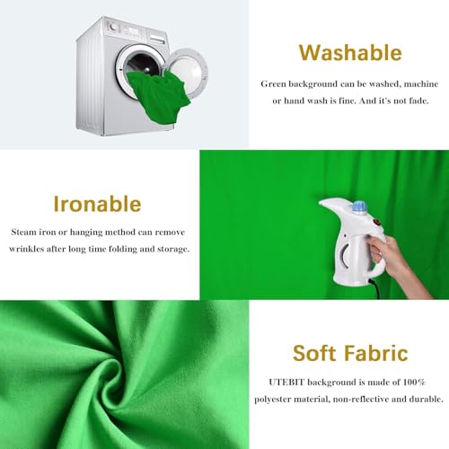 UTEBIT Green Screen Backdrop, 6x9 ft Photography Chroma Key Greenscreen Background Sheet for Background Removal, Thick Polyester Fabric Cloth Sheet for Photoshoot Video, Live Streaming (Backdrop Only) - size: 6x9.2ft