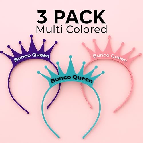 Bunco Queen Headband 3 Pack – Winner Prize, Hostess Gift, Game Night Favor for Women