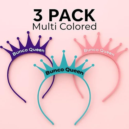 Bunco Queen Headband 3 Pack – Winner Prize, Hostess Gift, Game Night Favor for Women