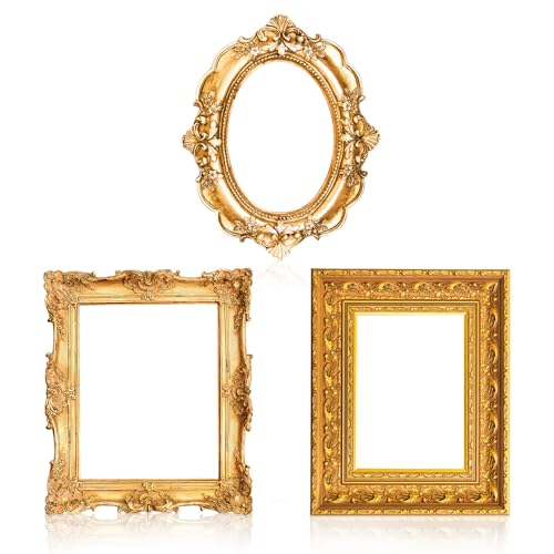 Amyhill 3 Pcs Large Photo Booth Props Picture Frame 3 Sizes Gold Wedding Selfie Frame Vintage Props Accessories for Wedding Bachelorette Birthday Carnival Party Decor