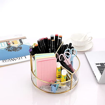 Hipiwe 360 Rotating Makeup Organizer 3-Slot Gold Glass Spinning Cosmetic Display Case Round Vanity Storage Holder Dresser Bathroom Organizer for Prefume Makeup Bushes Lipsticks - style: Round,3-Slot