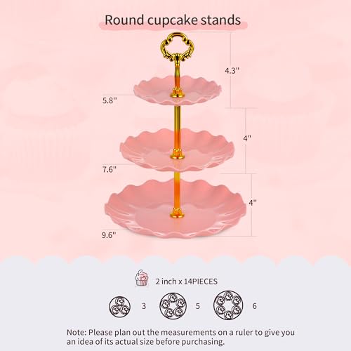 Pack of 11 NWK Cake Stand Set, with 3 x Two-Tier and 3 x Three-Tier Cupcake Stands, 4 x Appetizer Trays, 1 x Tablecloth for Birthday Bridal Baby Shower Party (Pink) - color: Pink