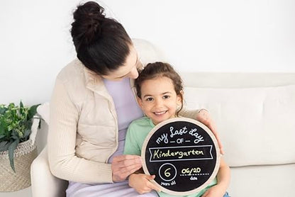 Kate & Milo Double Sided Back to School Board for Kids Girls Boys, My First and Last Day Chalkboard Sign, Preschool Kindergarten 1st Grade, Reusable Photo Prop for Pictures, Chalk Included - style: Wooden Round Chalkboard