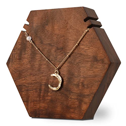 Wood necklace holder stand, Retail hanging necklace organizer, Walnut necklace display stands for selling, jewelry stand necklace holder【Hexagon Necklace holder-Small】 - color: Walnut, size: Small