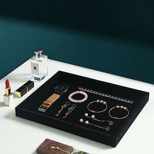 Coward 2Pcs/Set Black Velvet Stackable Jewerlry Organizer Tray Velvet Blank Tray Holder for Beads Bracelets Necklaces Earrings Store Selling or Home Show - color: Black Velvet, size: Blank+Blank