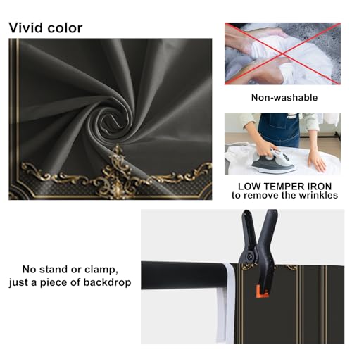 5x3ft Ancient Palace Wall Backdrops for Photography Black Gold Retro Wall Texture Old Castle Living Room Photography Background Baby Shower Graduation Wedding Birthday Photo Prop - color: black, size: 5x3ft