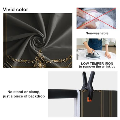 5x3ft Ancient Palace Wall Backdrops for Photography Black Gold Retro Wall Texture Old Castle Living Room Photography Background Baby Shower Graduation Wedding Birthday Photo Prop - color: black, size: 5x3ft