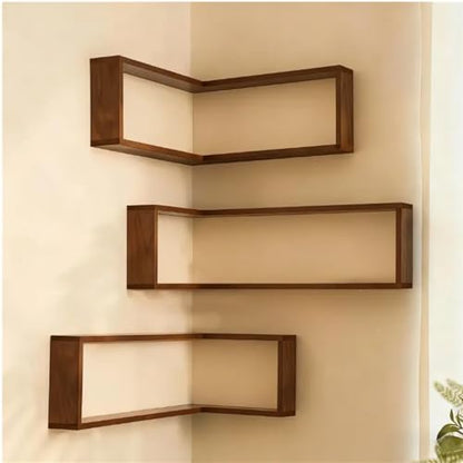 Smart Corner Shelves that Light up Your Space, Set of 3 Corner Floating Storage Shelves,Wooden Wall-Mounted Corner Shelf Display Rack, Space-Saving (Set of 3(LED Light not Included)) - size: Set of 3(led Light Not Included)