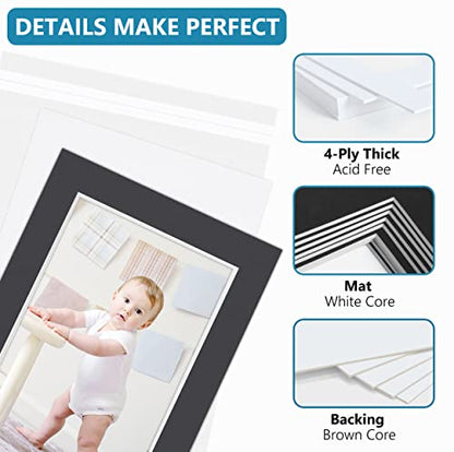 Somime 10 Pack 11x14 Black Picture Mat Kit for 8x10 Photo with White Core Bevel Cut Mattes Sets - Includes 10 Acid Free Pre Cut Mats & 10 Backings & 10 Print Sleeve Bags - size: 11x14 10pack black complete set for 8x10
