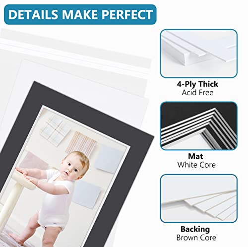 Somime 10 Pack Black Picture Frame 11x14 Mat Board,White Core Bevel Cut Mats 8.5x11, Whole Frame Mat Kit Includes 10 Picture Photo Mattes & 10 Backings & 10 Krystal Sleeve Bags - size: 11x14 10pack black complete set for 8.5x11
