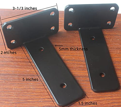 2 Pack - 5 inch Black Hidden L Shelf Bracket (1/5 Inch Thicked) Iron Floating Shelf Brackets Rustic Industrial Metal Brackets for Shelf Support - size: 5 Inch, style: Black 2 Pack