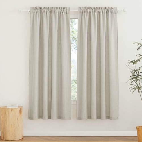 RYB HOME Linen Curtains for Living Room, Rod Pocket Soft Thick Linen Burlap 72 Inch Length Light Filtering Privacy Assured for Home Office Dining Room, W 34 x L 72 inches, Angora, 2 Panels Set - color: Angora, size: 34"W x 72"L (Pack of 2)