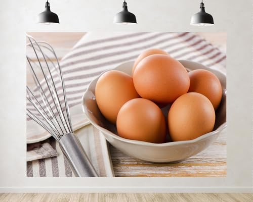 Trykid 10x7ft Brown Eggs in Bowl Backdrop Kitchen Baking Food Scene Photography Background Farm Fresh Party Decoration Tapestry Photo Booth Prop Fabric - size: 10x7ft