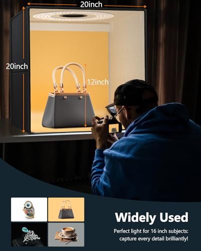 DUCLUS Light Box Photography 20" x 20", Large Portable Photo Studio Light Tent kit, Professional Dimmable Photo Booth with 216 LED Lights & 6 Backdrops for Jewelry and Food Items Product Photography - size: 20*20 inch
