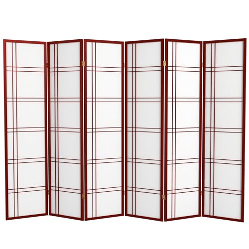 Oriental Furniture 6 ft. Tall Double Cross Shoji Screen - Rosewood - 6 Panels - color: Rosewood, size: 6 Panel