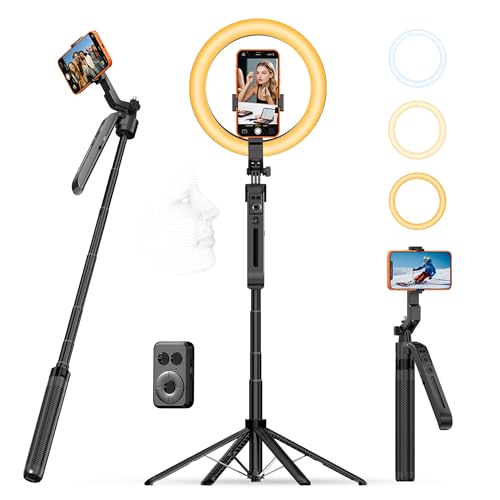 Vlogging Kit for iPhone Tripod with Ring Light 10", Smart Auto Face Tracking Tripod with Remote Control, One-Key Auto-Deploy, Phone Holder for Video Recording, Live Streaming - size: Tripod With 10'' Ring Light