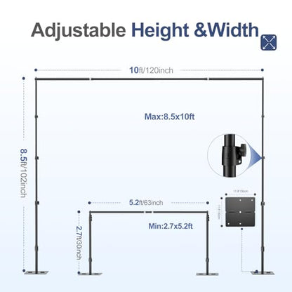 EMART Backdrop Stand,10x8.5ft(WxH) Adjustable Photo Background Stand with Upgrade Rod,Heavy Duty Flat Base,Metal Pipe and Drape Frame for Wedding,Birthday Party,Decorations,Photography Studio - size: 10x8.5ft