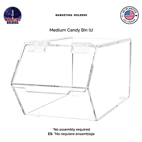 Marketing Holders Clear Acrylic Food Storage Bin with Hinged Lid for Ice Cream Toppings 5" x 11" Candies Nuts Granola Cereal and Wrapped Snacks Caddy - size: Candy Bin-Medium