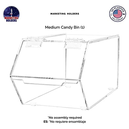 Marketing Holders Clear Acrylic Food Storage Bin with Hinged Lid for Ice Cream Toppings 5" x 11" Candies Nuts Granola Cereal and Wrapped Snacks Caddy - size: Candy Bin-Medium