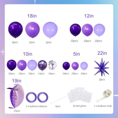 25+149pcs Double-Sided Purple Balloon Wall Kit - 25 Dark/Light Purple Foil Square Balloons 146 Metallic Lavender Purple Latex Balloon Garland & Star Balloons for Wedding, Birthday Backdrop - color: Purple