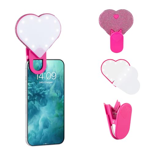 Riki Sweetheart Clip-On LED Makeup Mirror and Selfie Light, Rechargeable with Long-Lasting Battery, CRI 95+ for Phone, Laptop, and iPad, Film for TikTok, Instagram (Hot Pink Sparkle) - color: Hot Pink Sparkle
