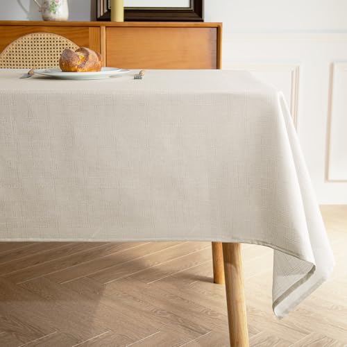 MikiUp Faux Linen Tablecloth - Slubby Textured Weaves Table Cloth for Square Tables, Wrinkle Free Washable Fabric Table Cover for Dining, Farmhouse, Ivory 60 x 60 Inch - color: L-ivory, size: 60" x 60" (Square)