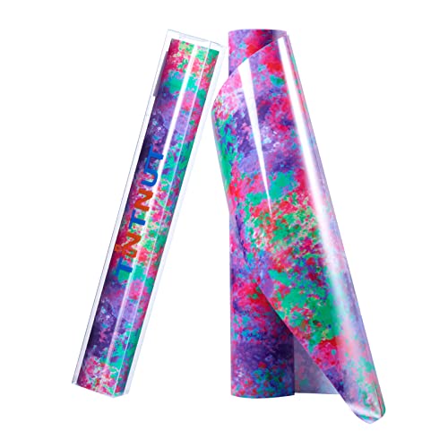 Tintnut Splash Heat Transfer Vinyl Roll - 12 Inch x 5ft Purple Watercolor Ink Patterned HTV Splatter Iron On Vinyl DIY T-Shirts Hats Clothes Canvas Bags - color: Green Purple