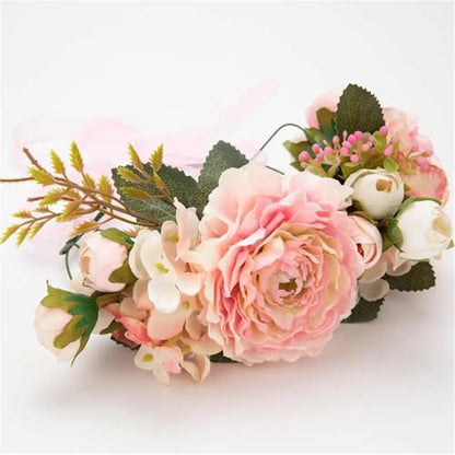Colorful Rose Flower Crown Wreath Festival Wedding Flower Crown Photo Props Rose Green Leaf Floral Headpiece Hair Wreath Spring(Green) - color: Green