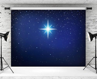 20x10ft Night Star Backdrop Starry Sky Holy Bethlehem Star Photography Background Christmas Nativity Scene Decorations Birth of Jesus Religious Christian Church Wall Photo Booth Props - size: 20x10ft