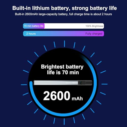 PULUZ RGB LED Video Light Stick, Photography Lighting Wand with 132 LEDs Lights, Dimmable 2500K~9000K CRI95+ Full Color LED Light with 2600mAh Battery, 20 Light Scenes - size: 18.1 inches