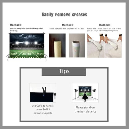 Football Field Backdrop 7x5FT Sports Stadium Photography Background Football Theme Birthday Party Decorations Banner Supplies - size: 82x59inch(7x5FT)
