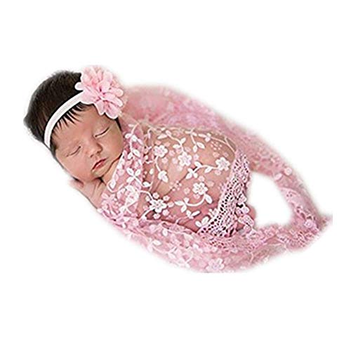 Luxury Newborn Boy Girl Baby Photography Props Wrap Lace Yarn Cloth Blanket (Pink) - color: Pink