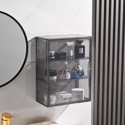 BOHOIDEE 3 Tiers Acrylic Display Case with 2 Division Boards, Acrylic Storage Organizers Box with Magnetic Door, Wall-Mounted Dustproof Showcase for Makeups, Purses, Figure