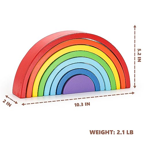 TUOWITA Wooden Rainbow Stacking Toy, Large Wood Stacker Arch Game, Montessori Arch Bridge Rainbow Building Blocks, Colorful Stacking Blocks Puzzles for Kids 3 4 5 Years Old, Rainbow Decor (8 Layers) - color: Extra Large-rainbow