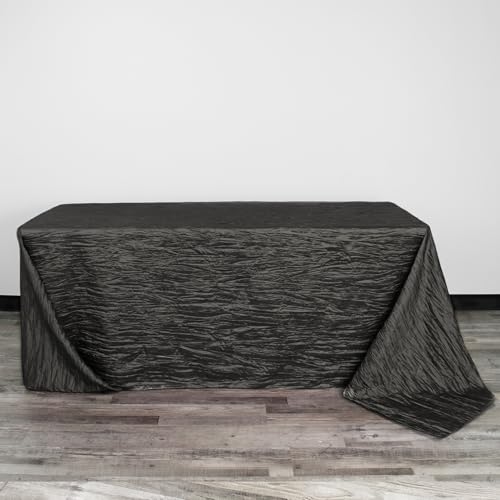 YOUR CHAIR COVERS - 90 x 132 inch Rectangular Crinkle Taffeta Tablecloth - Black, Rectangle Table Linens for 6 ft Rectangular Tables, Wedding Crushed Table Cloth - color: Black, size: 132" x 90" (Rectangular)