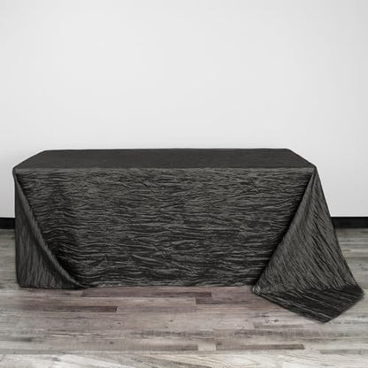 YOUR CHAIR COVERS - 90 x 132 inch Rectangular Crinkle Taffeta Tablecloth - Black, Rectangle Table Linens for 6 ft Rectangular Tables, Wedding Crushed Table Cloth - color: Black, size: 132" x 90" (Rectangular)