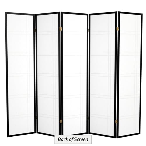 Red Lantern 6 ft. Tall Double Cross Shoji Screen - Black - 5 Panels - color: Black, size: 5 Panel
