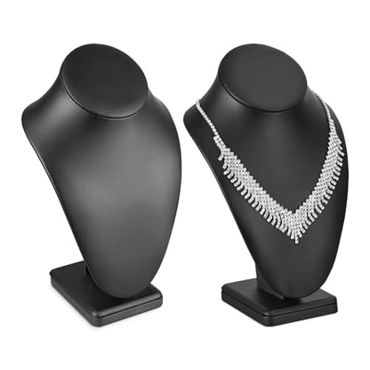 MOOCA 2 Pcs Deluxe Faux Leather Medium Necklace Chain Jewelry Display Holder, Jewelry Stand, Necklaces Display Mannequin Bust Stand, Black Faux Leather - color: 3) Black Faux Leather, 2 pieces